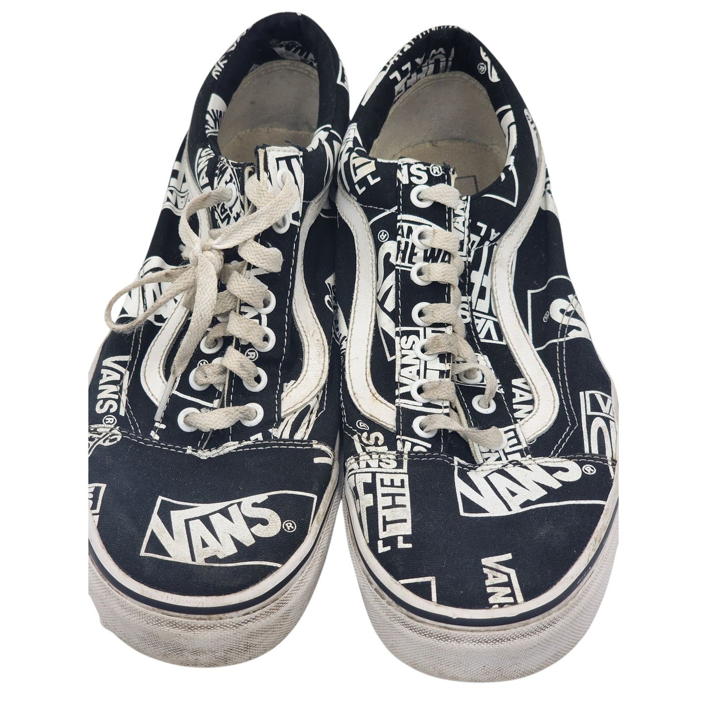 Vans Shoes Black White Print Sneakers Mens 12 Low Top Skate Streetwear 500714