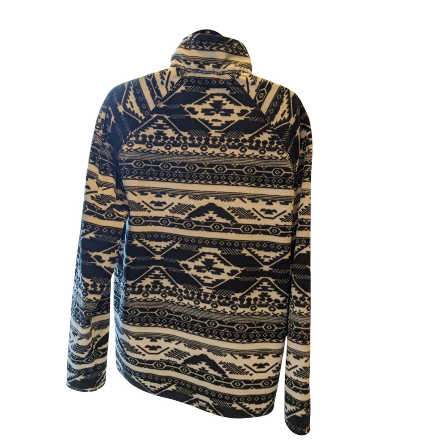 Eddie Bauer Sweater Womens XL Fleece Pullover Aztec Tribal Black White Cozy Warm