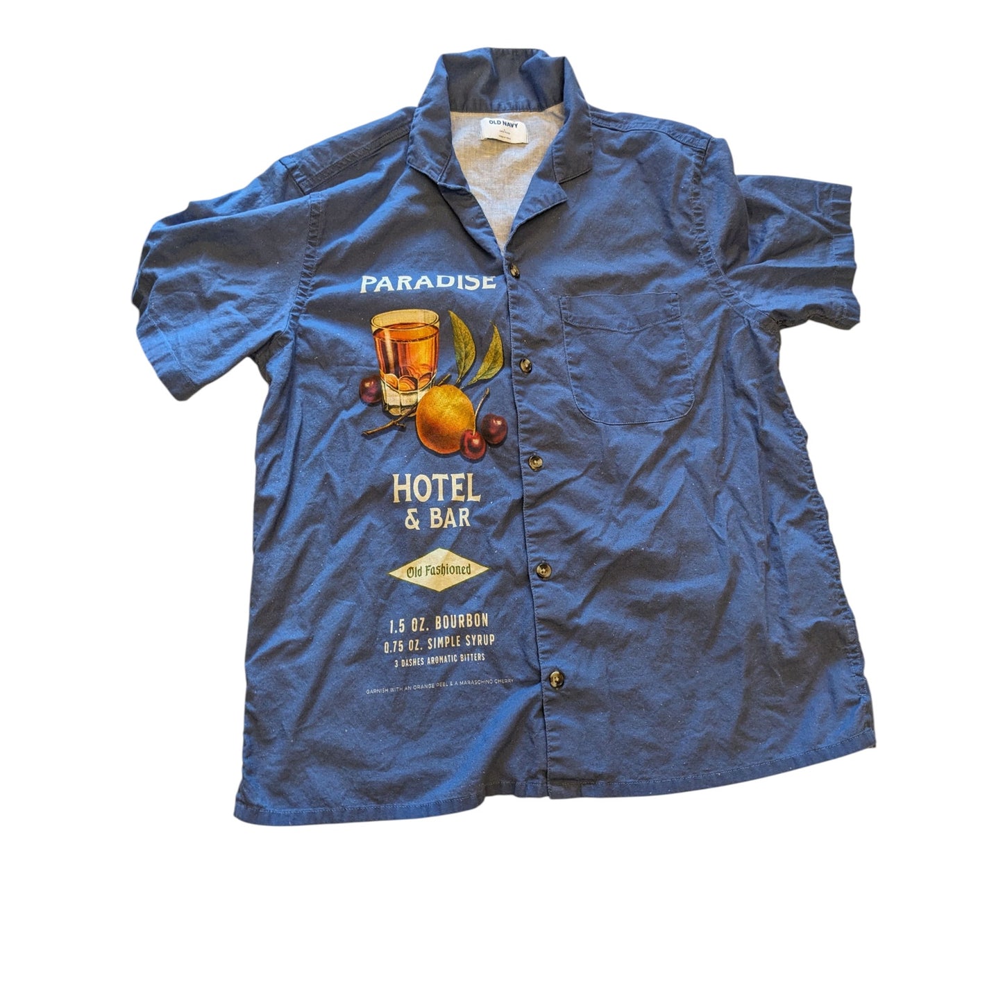 Old Navy Shirt Mens Large Linen Paradise Hotel Cocktail Graphic Beach Hawaiian