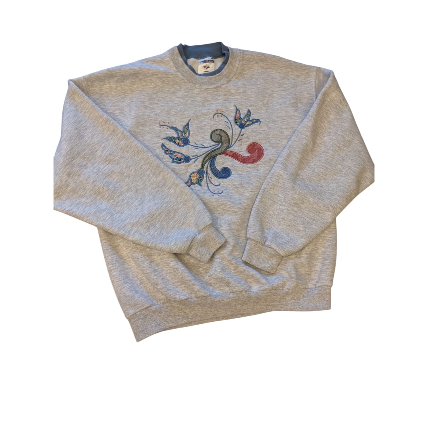 Vintage Jerzees Sweatshirt Women Large Embroidered Floral Pullover Retro 90s