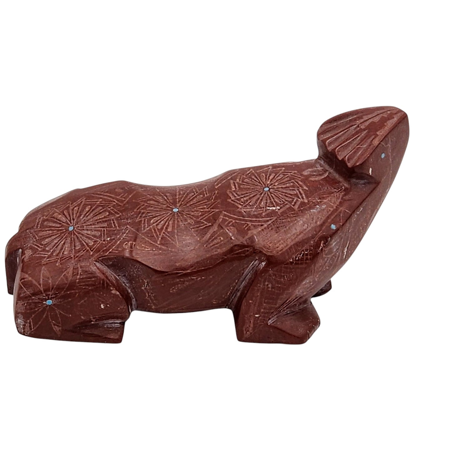 Native American Zuni Bear Fetish Derrick Kaamasee Pipestone Carving Turquoise 4"