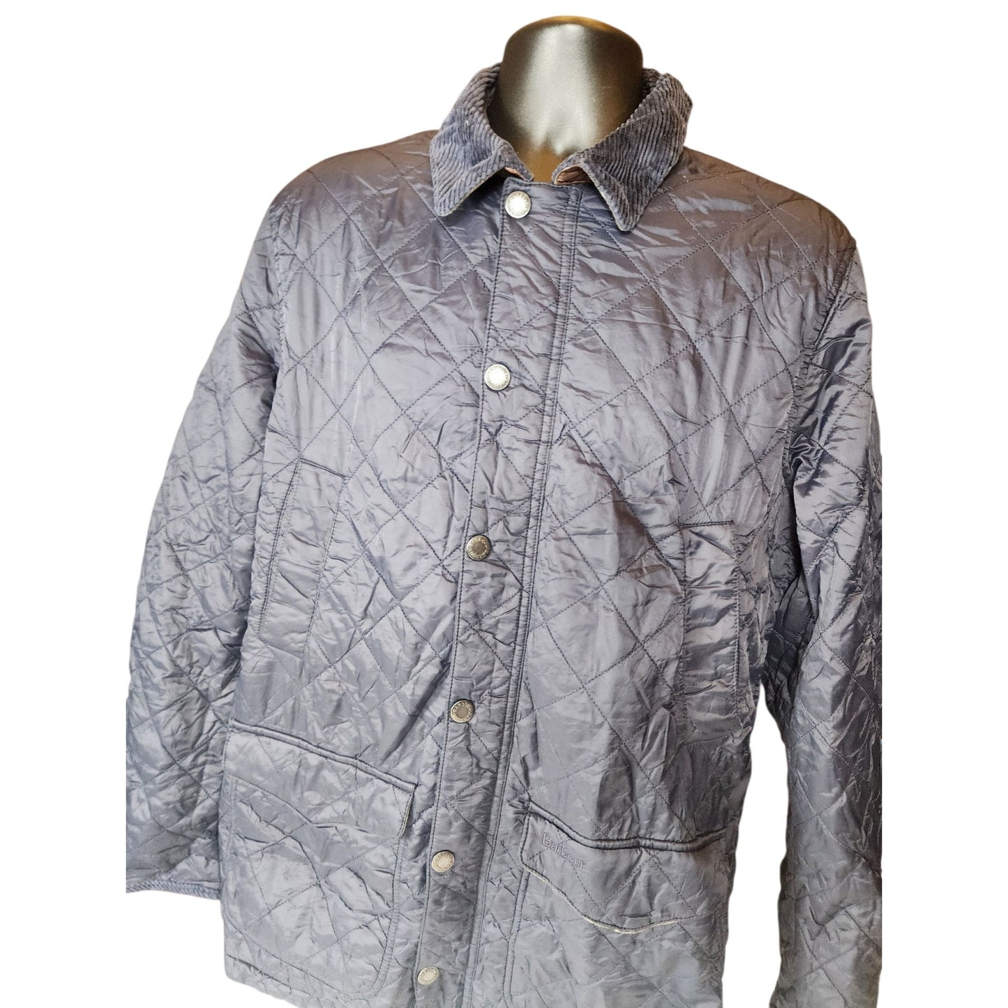 Barbour Jacket Mens Large Quilted Classic Tartan Snap Country Heritage British