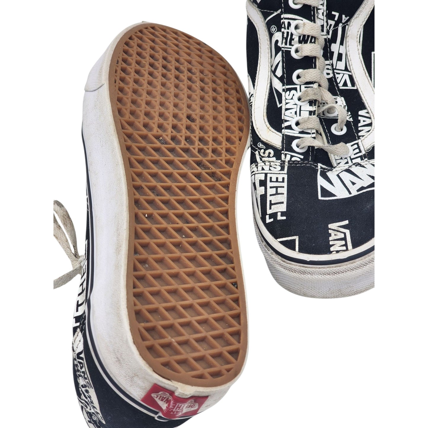 Vans Shoes Black White Print Sneakers Mens 12 Low Top Skate Streetwear 500714