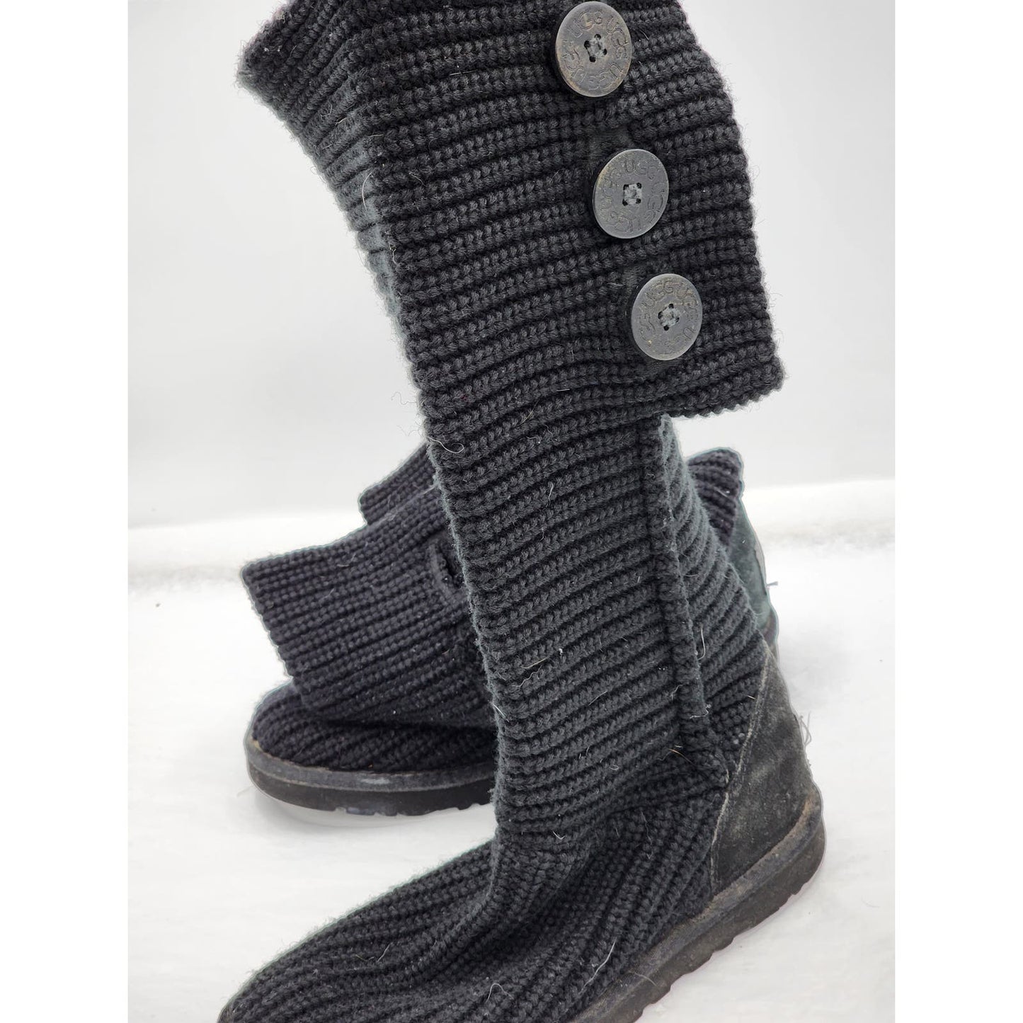 Ugg Classic Cardy Boots Womens Knitted Size 8 Black 5819 Mid Calf To Tall Sock
