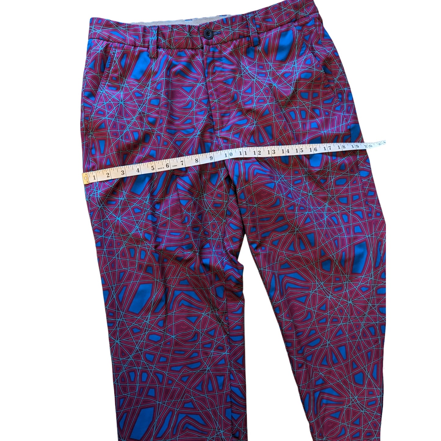 Hreski Golf Pants Mens 32 Bold Purple Blue Abstract Geometric Polyester Spandex