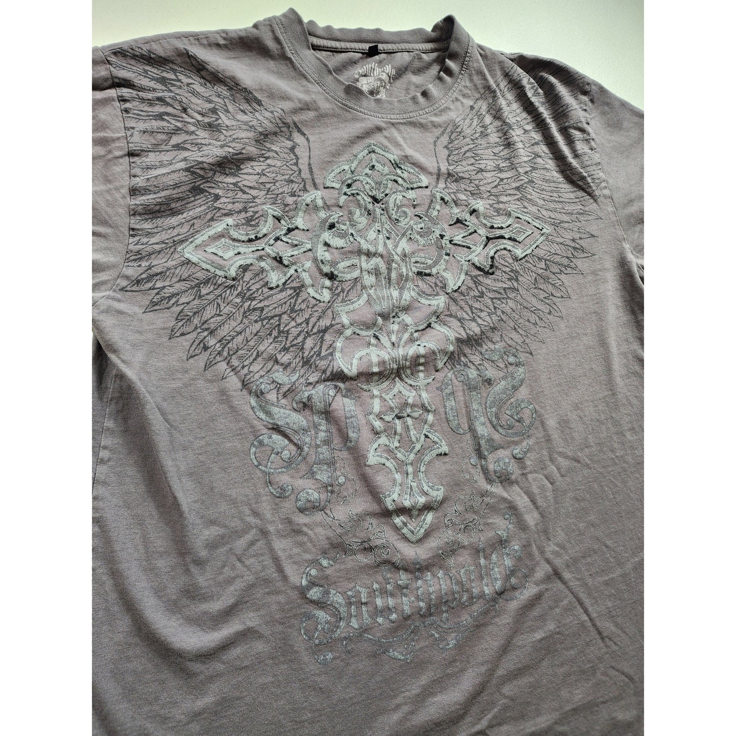 Southpole Shirt Premium Graphic Tee Mens Large Gothic Cross Angel Wings Grunge