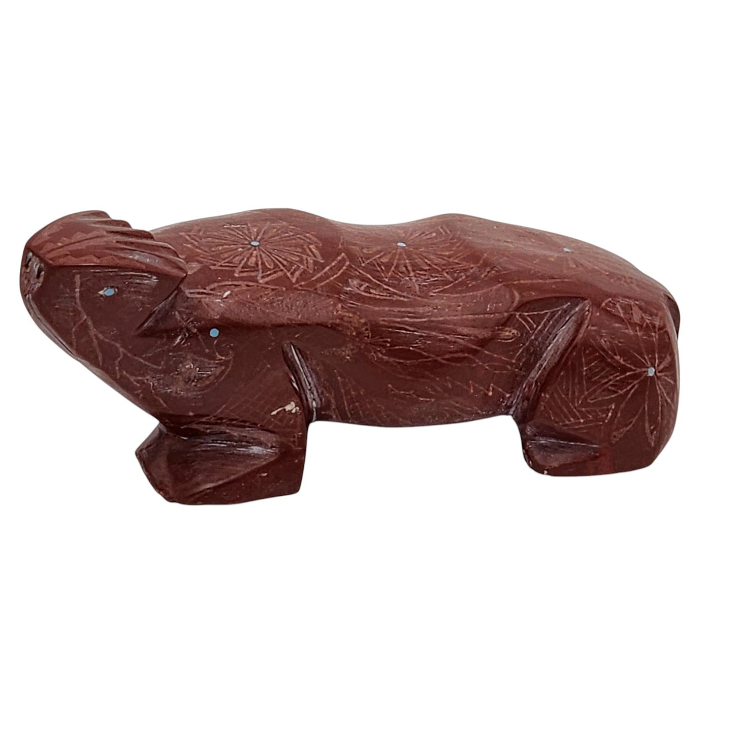 Native American Zuni Bear Fetish Derrick Kaamasee Pipestone Carving Turquoise 4"