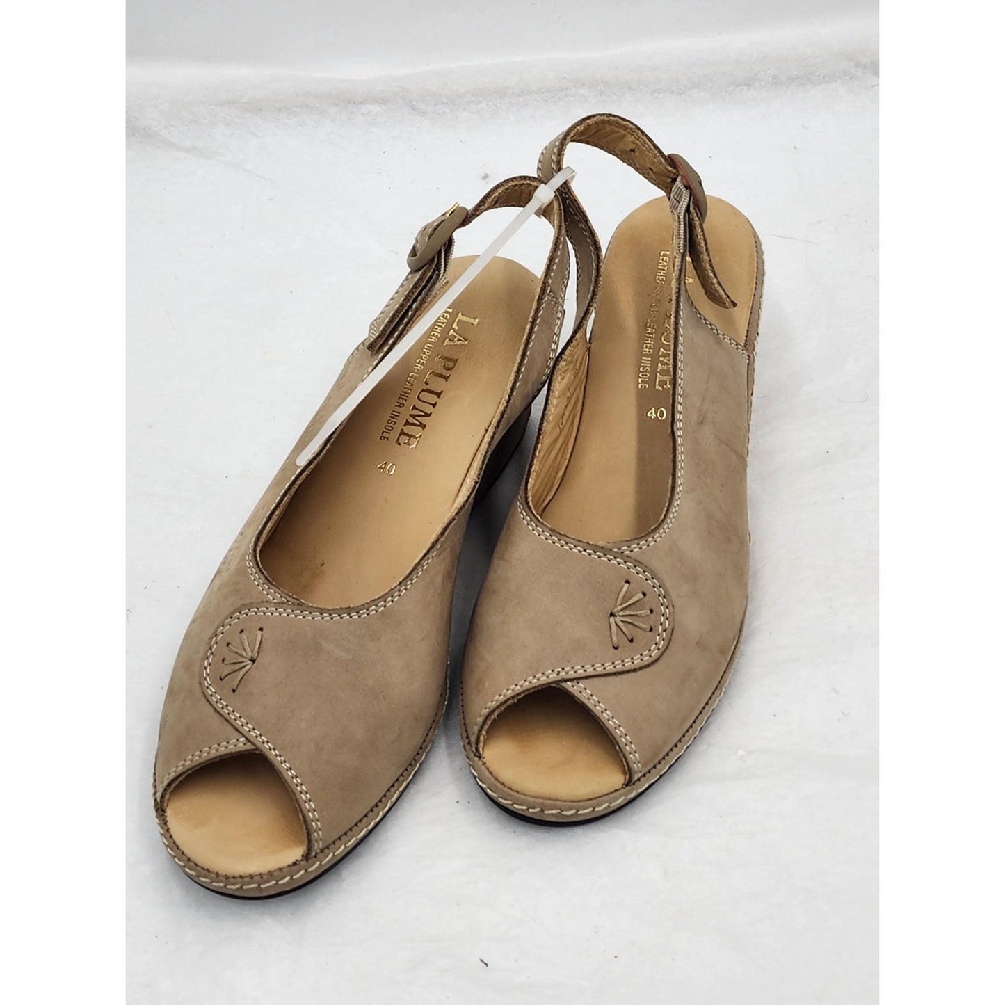 La Plume Sandals Women 9 40 EU Leather Peep Toe Slingback Wedge Adjustable strap