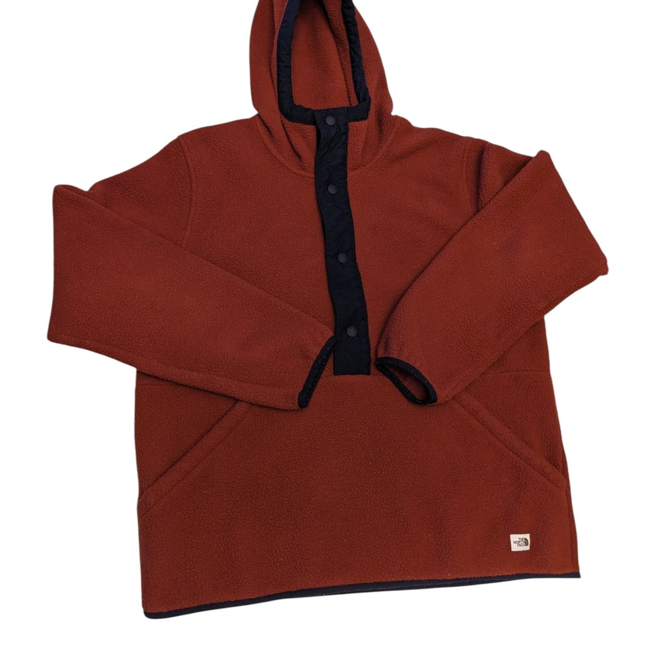 North Face Hoodie Mens Medium Pullover Fleece Jacket Rust Brown Kangaroo Pocket