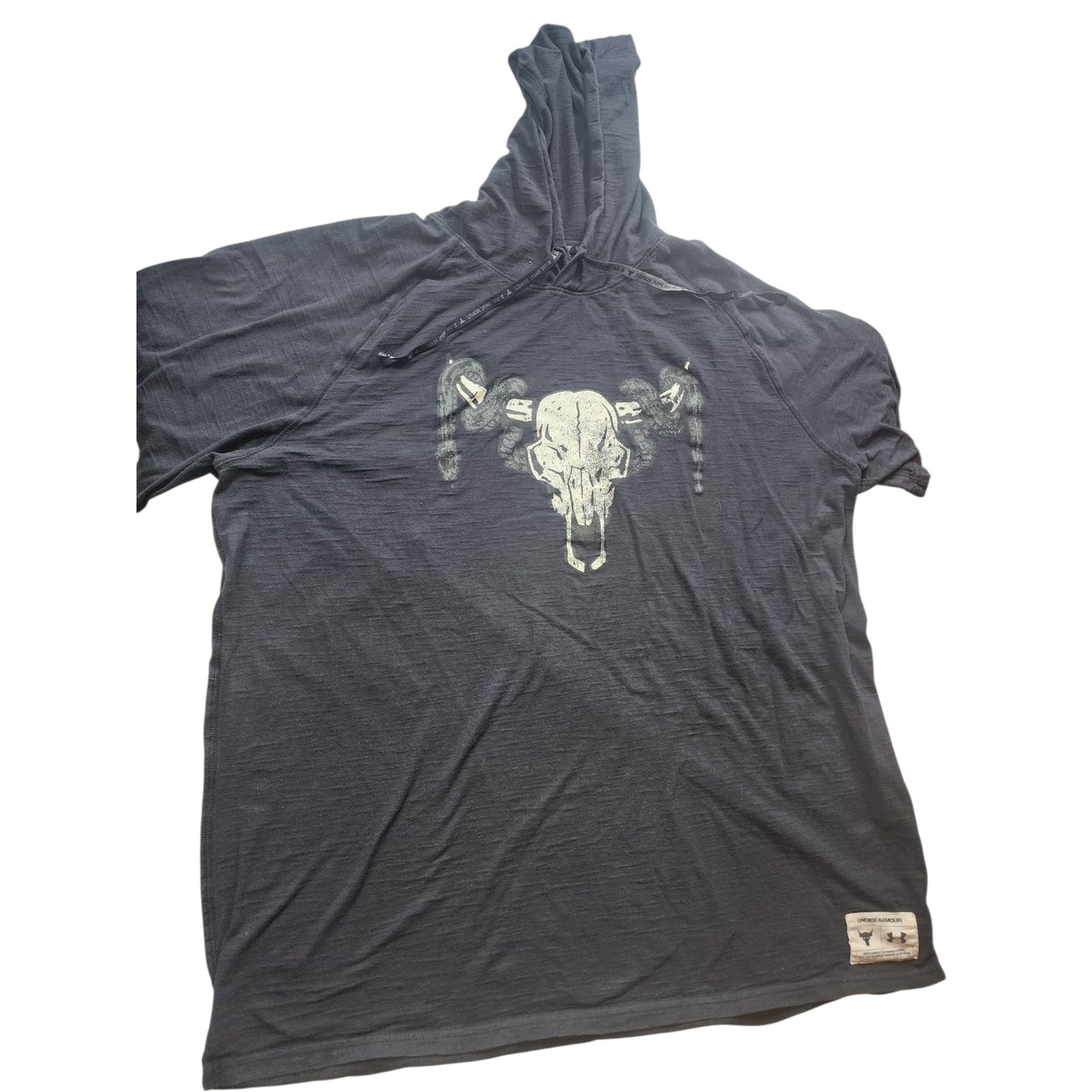 Under Armour Project Rock Hoodie Men XXL Bull Skull Graphic Short Sleeve Loose