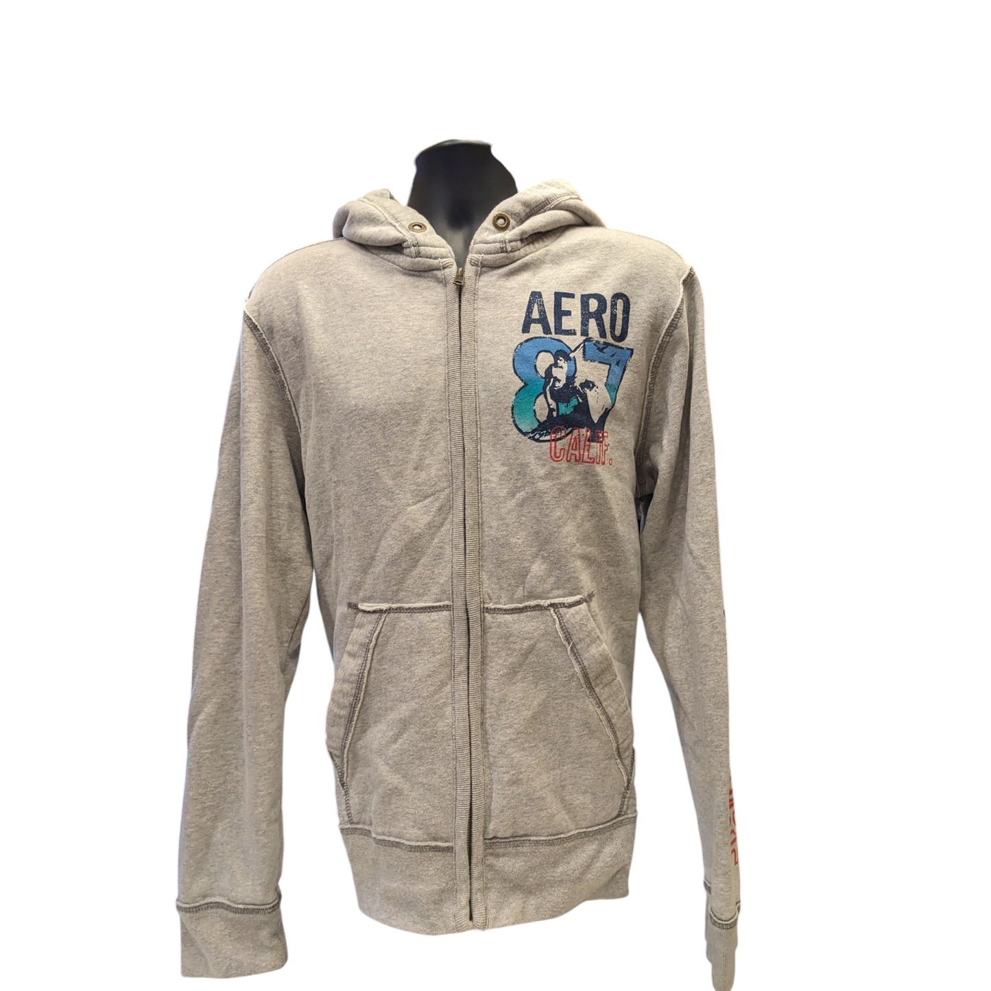 Aeropostale Hoodie Mens Large Zip Up Sweatshirt AERO Surf Graphic California