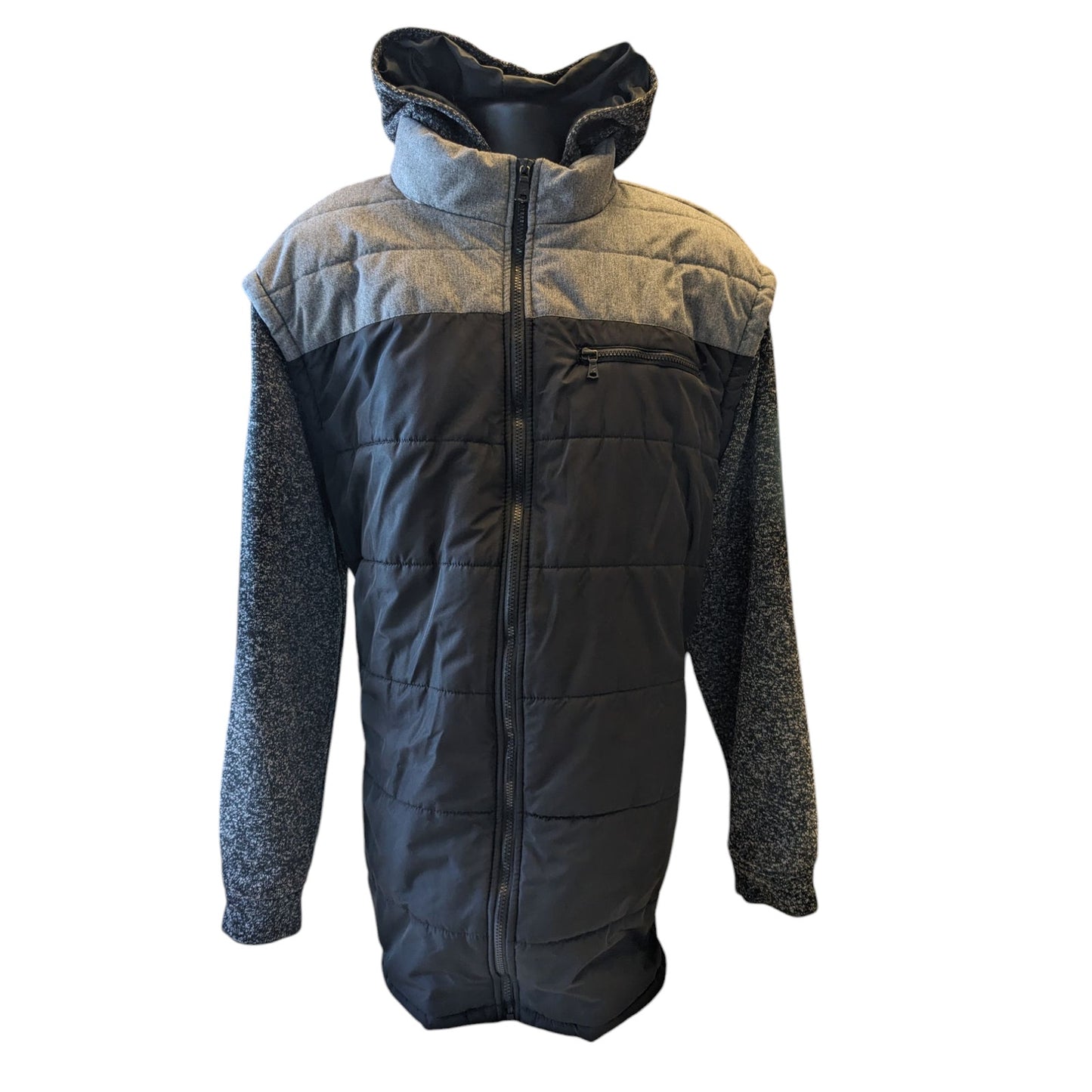 PX Clothing Jacket Mens 3XLT Hooded Puffer Full Zip Gray Black Colorblock Hoodie
