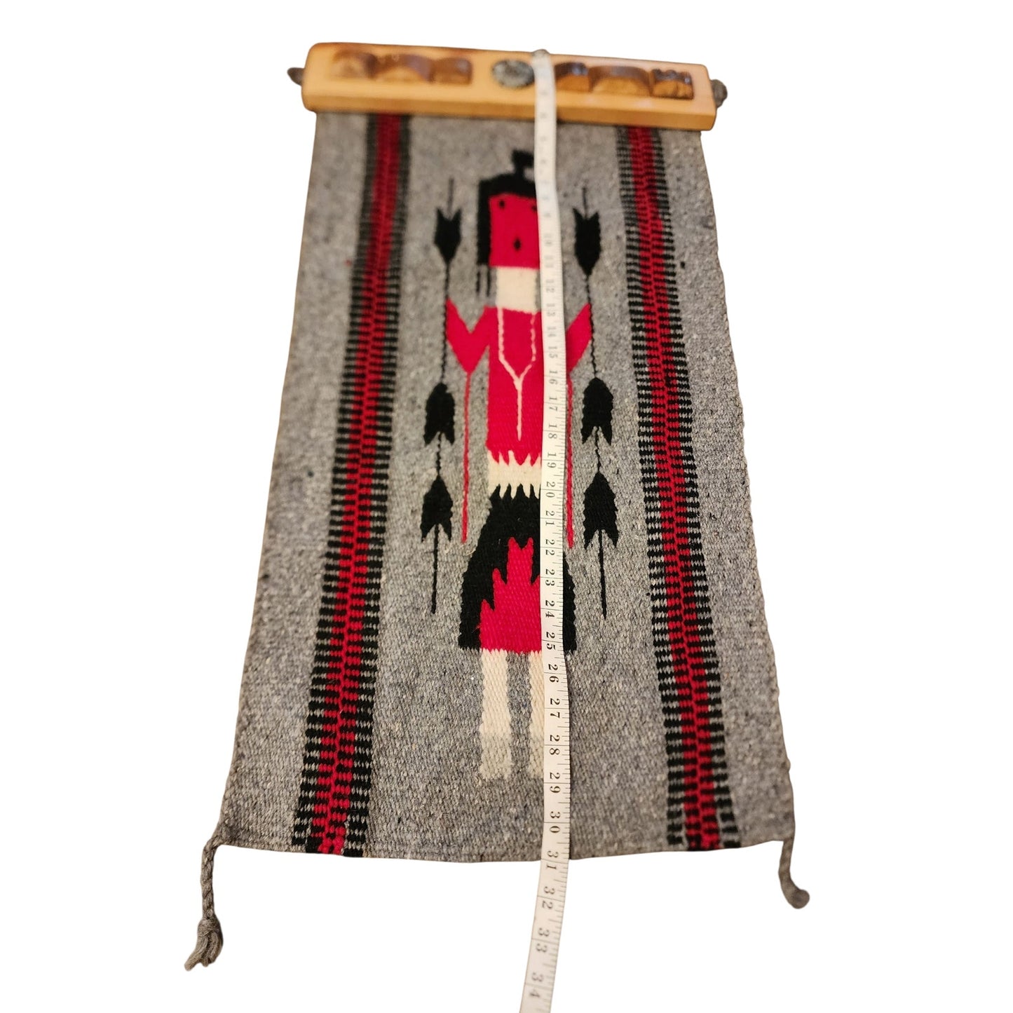 Native American Navajo Yei Wool Rug Handwoven Wall Hanging Southwestern 31x15