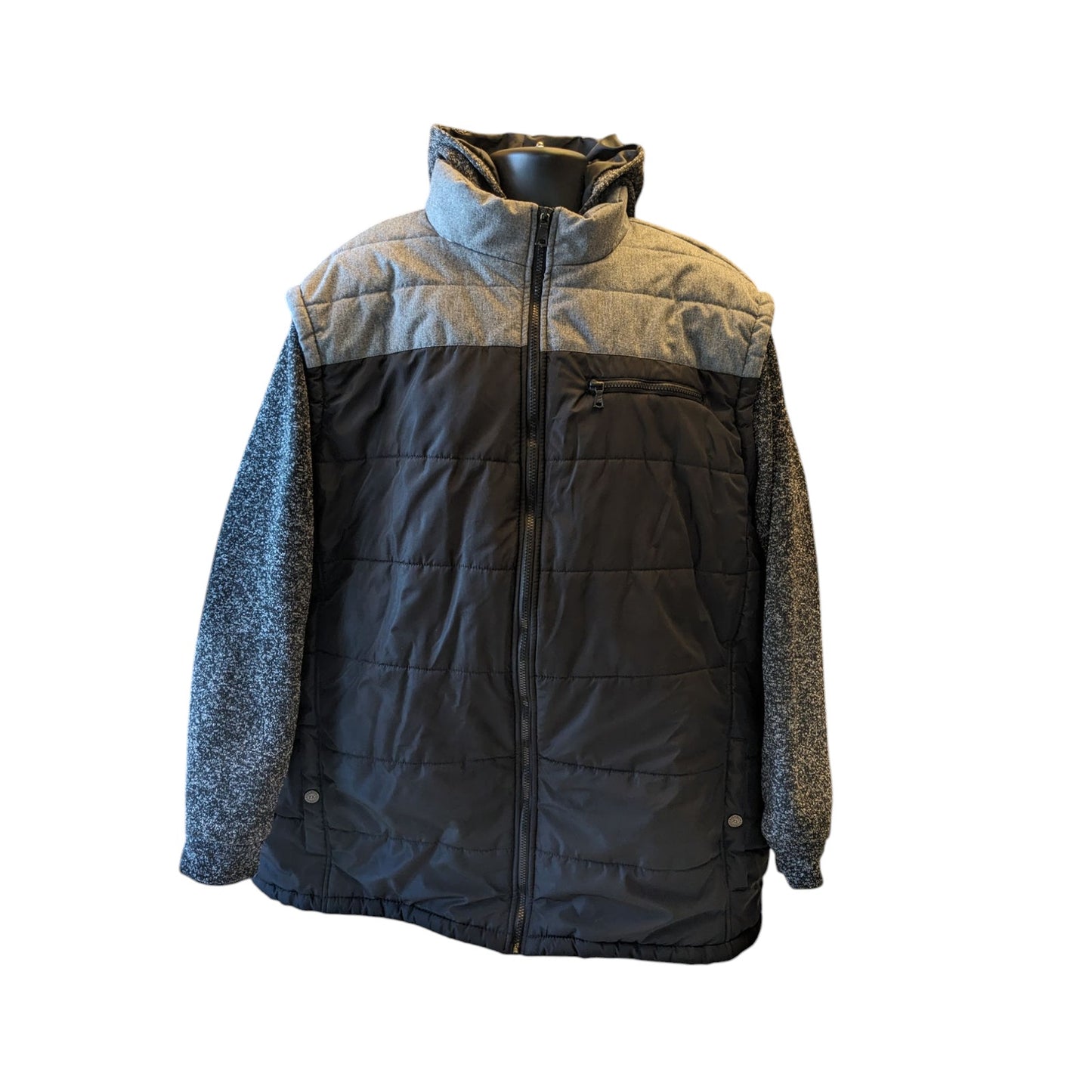 PX Clothing Jacket Mens 3XLT Hooded Puffer Full Zip Gray Black Colorblock Hoodie