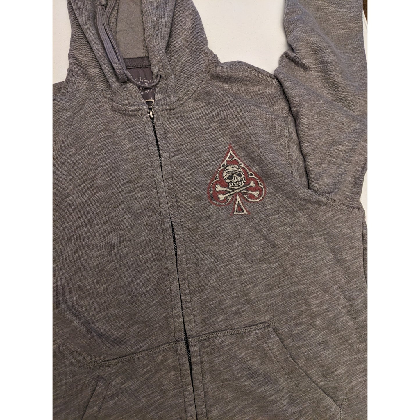 Lucky Brand Hoodie Women Large Men Medium Skull Spade California Sweatshirt