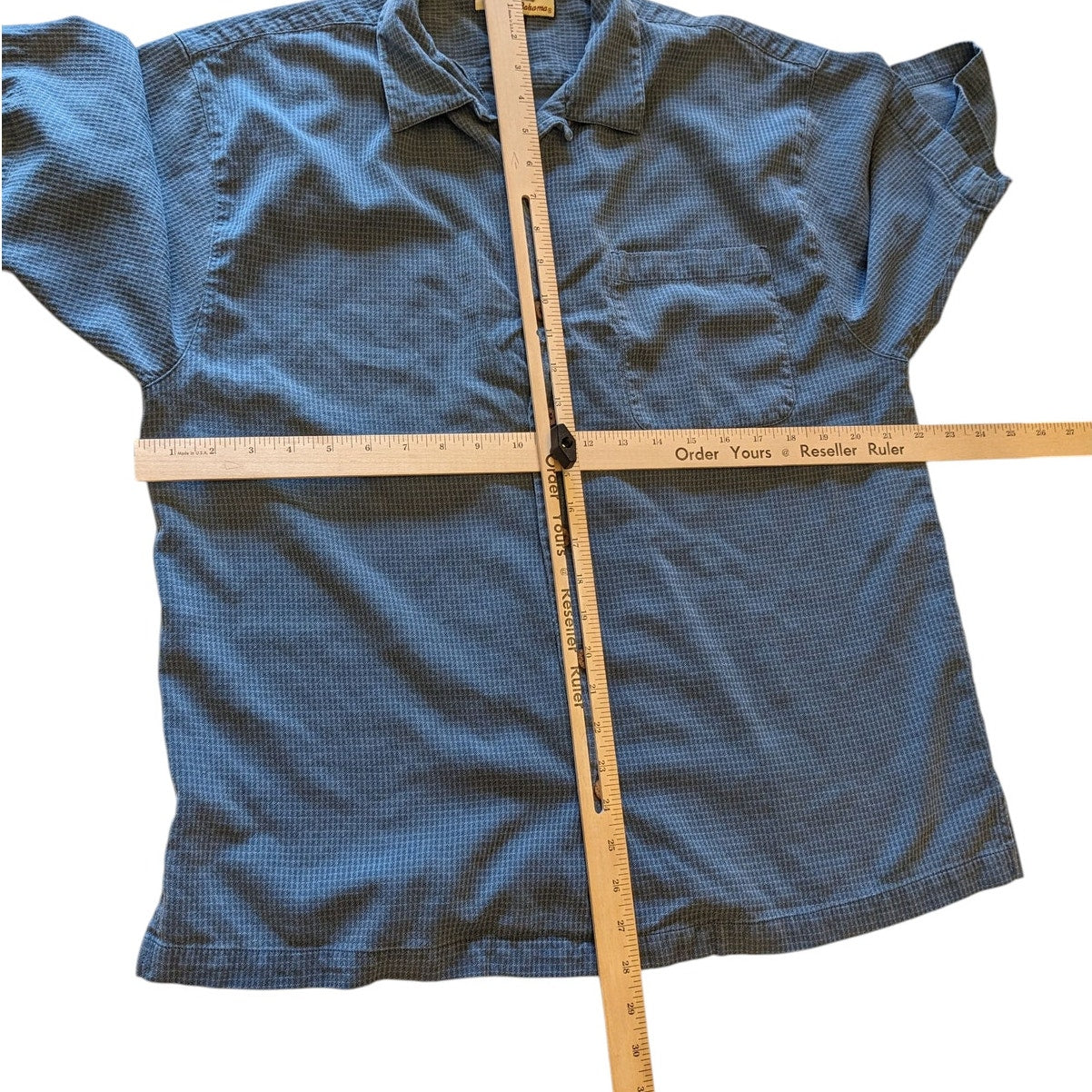 Tommy Bahama Mens Large Short Sleeve Shirt Blue Button Front Cotton Camp Collar