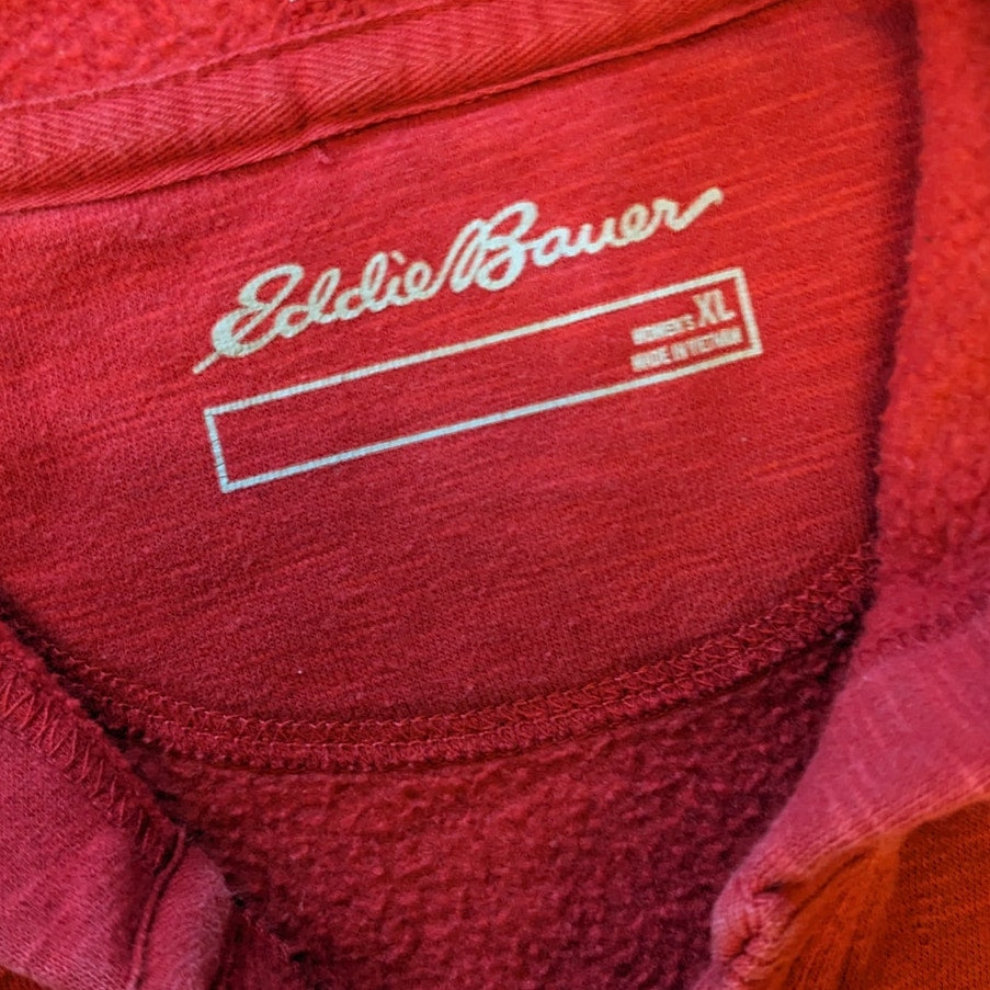 Eddie Bauer Hoodie Sweatshirt Womens XL Red Pullover Henley Style Drawstring