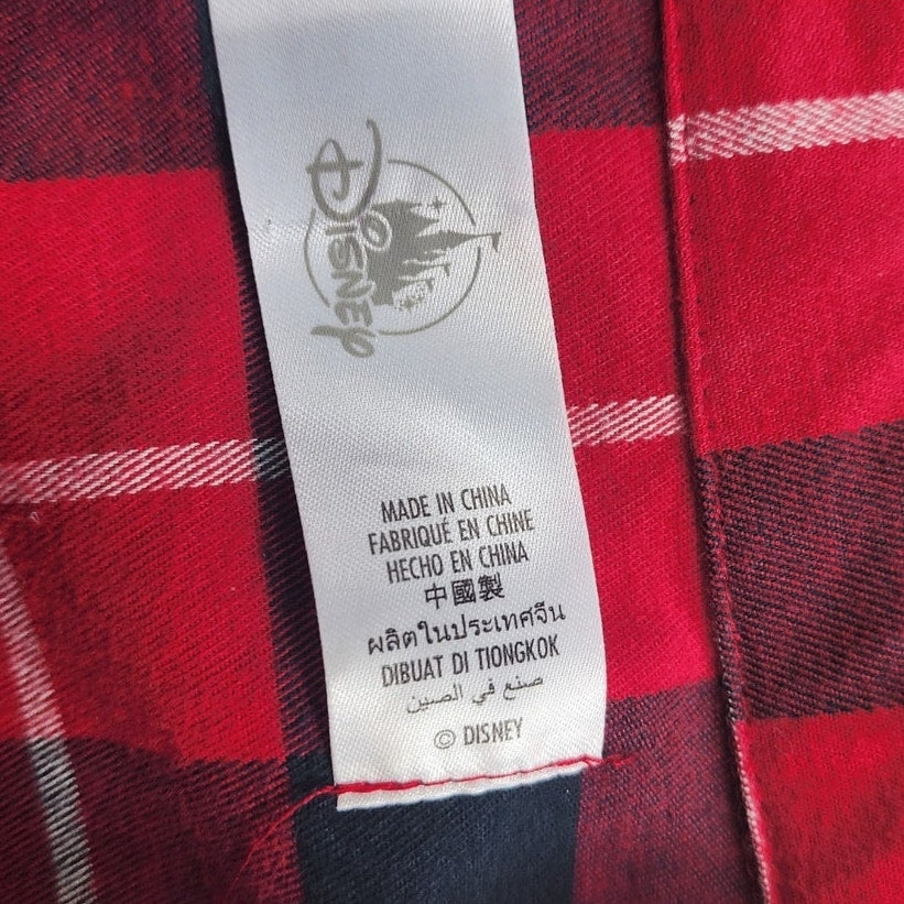 Disney Mickey Plaid Flannel Shirt Large Seasons Greeting Holiday Lodge Christmas