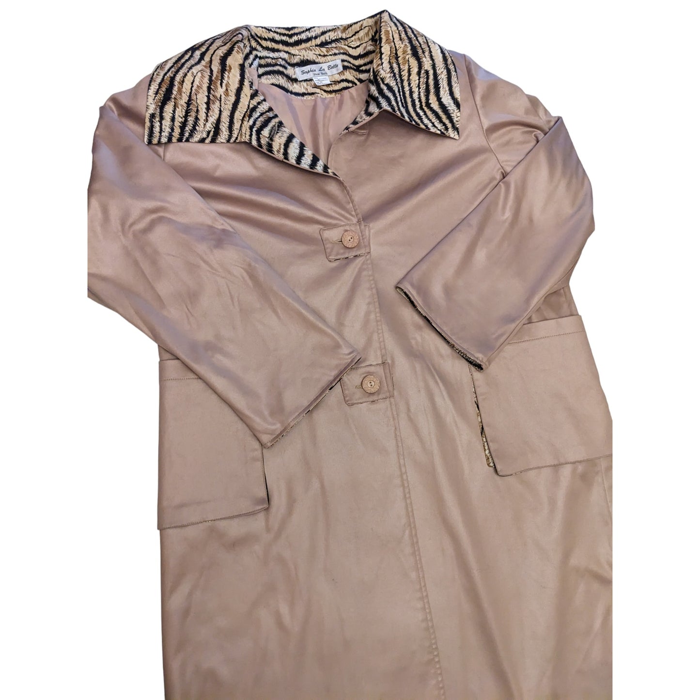 Vintage Sophia La Belle New York Trench Coat Womens L/XL Animal Print Collar