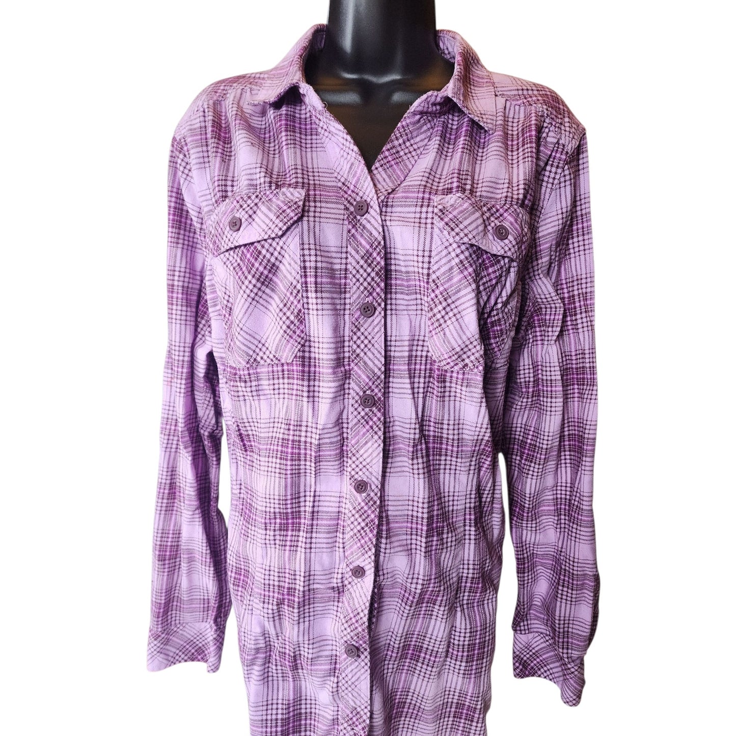 Duluth Trading Shirt Women XL Purple Plaid Button Front Long Sleeve Western Top
