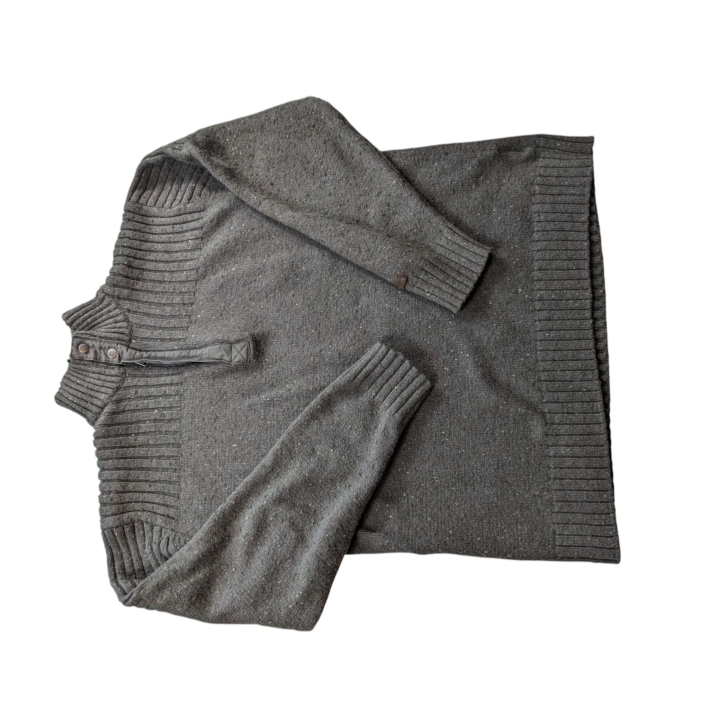 Columbia Sweater Mens Medium XCO Quarter Snap Gray Wool Blend Pullover Mock Neck