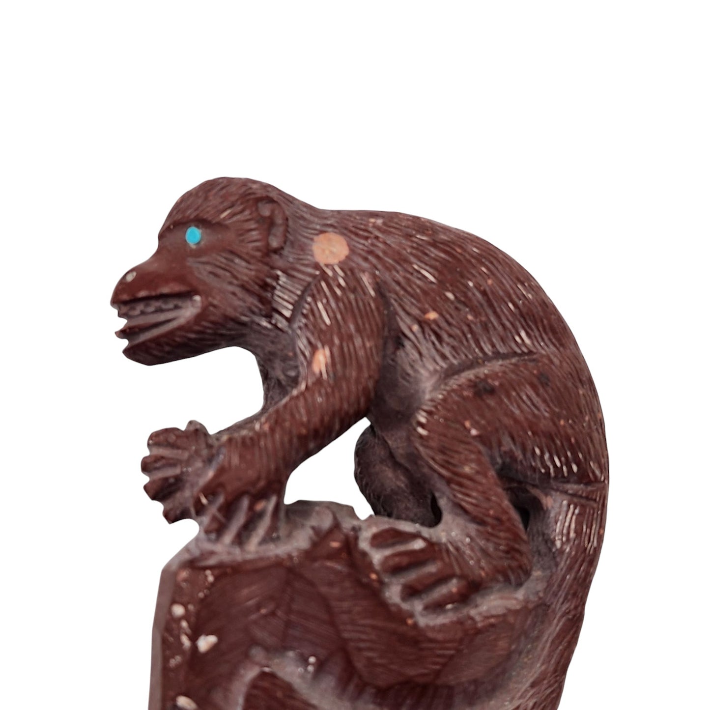 Native American Zuni Monkey Fetish Derrick Kaamasee Pipestone Carve Turquoise 4"
