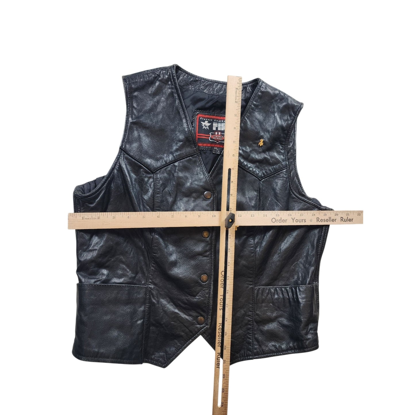 First Manufacturing Leather Vest XL Biker Motorcycle Club Riding Snap Taffeta