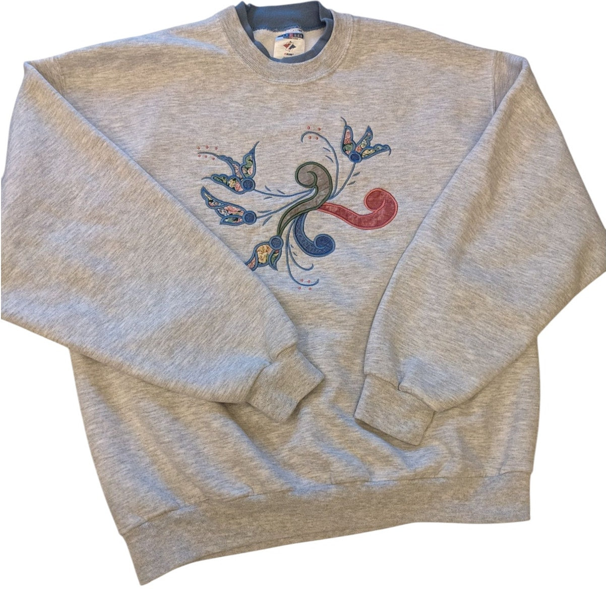 Vintage Jerzees Sweatshirt Women Large Embroidered Floral Pullover Retro 90s