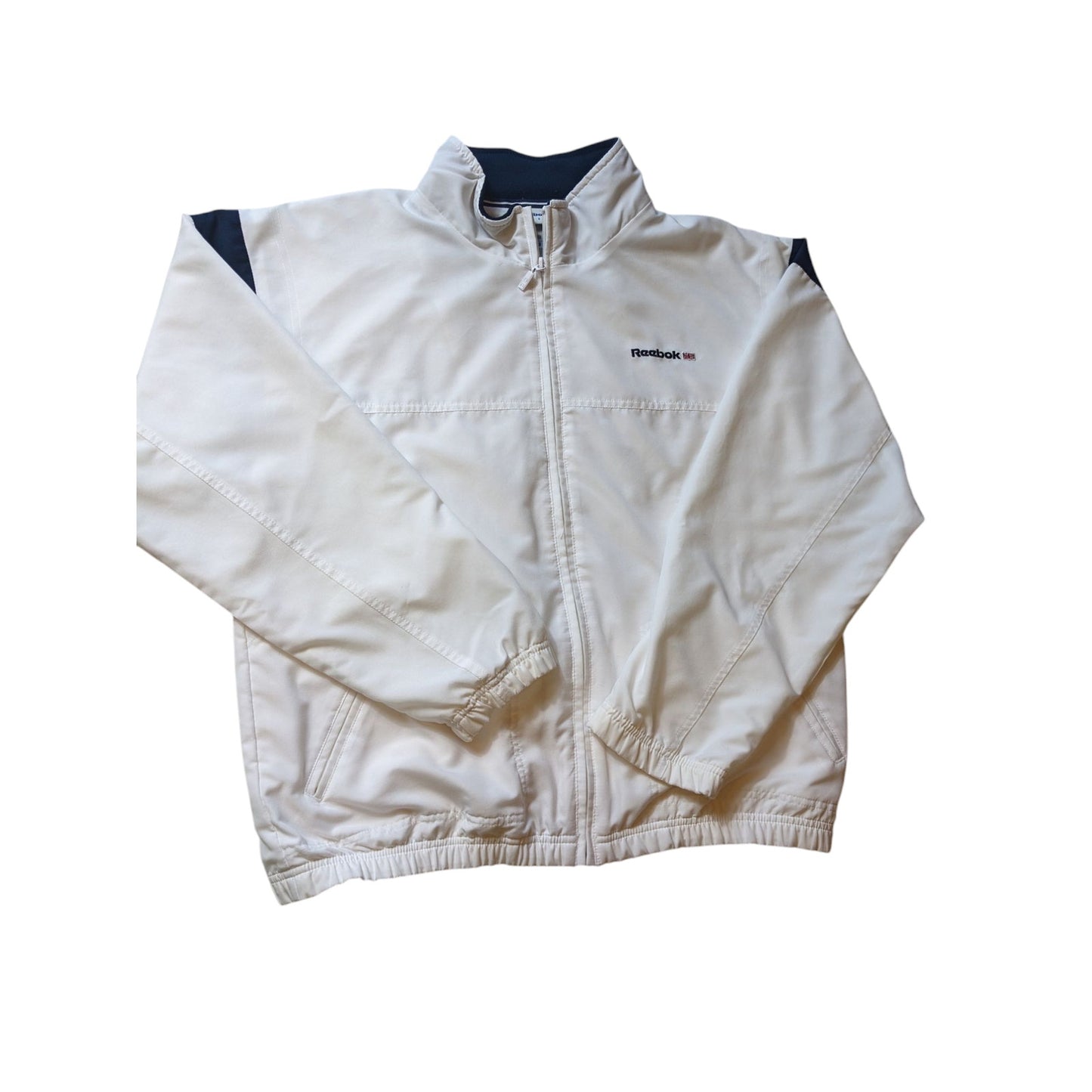 Reebok Classic Track Jacket Womens XL White Navy Full Zip Windbreaker Sporty