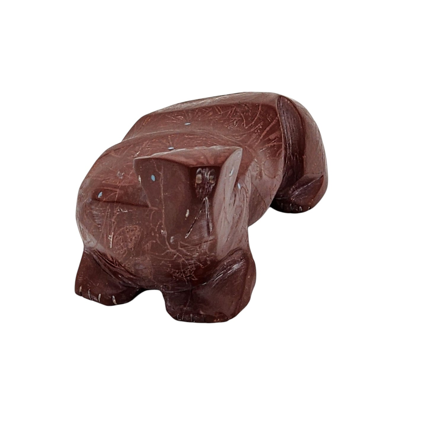 Native American Zuni Bear Fetish Derrick Kaamasee Pipestone Carving Turquoise 4"