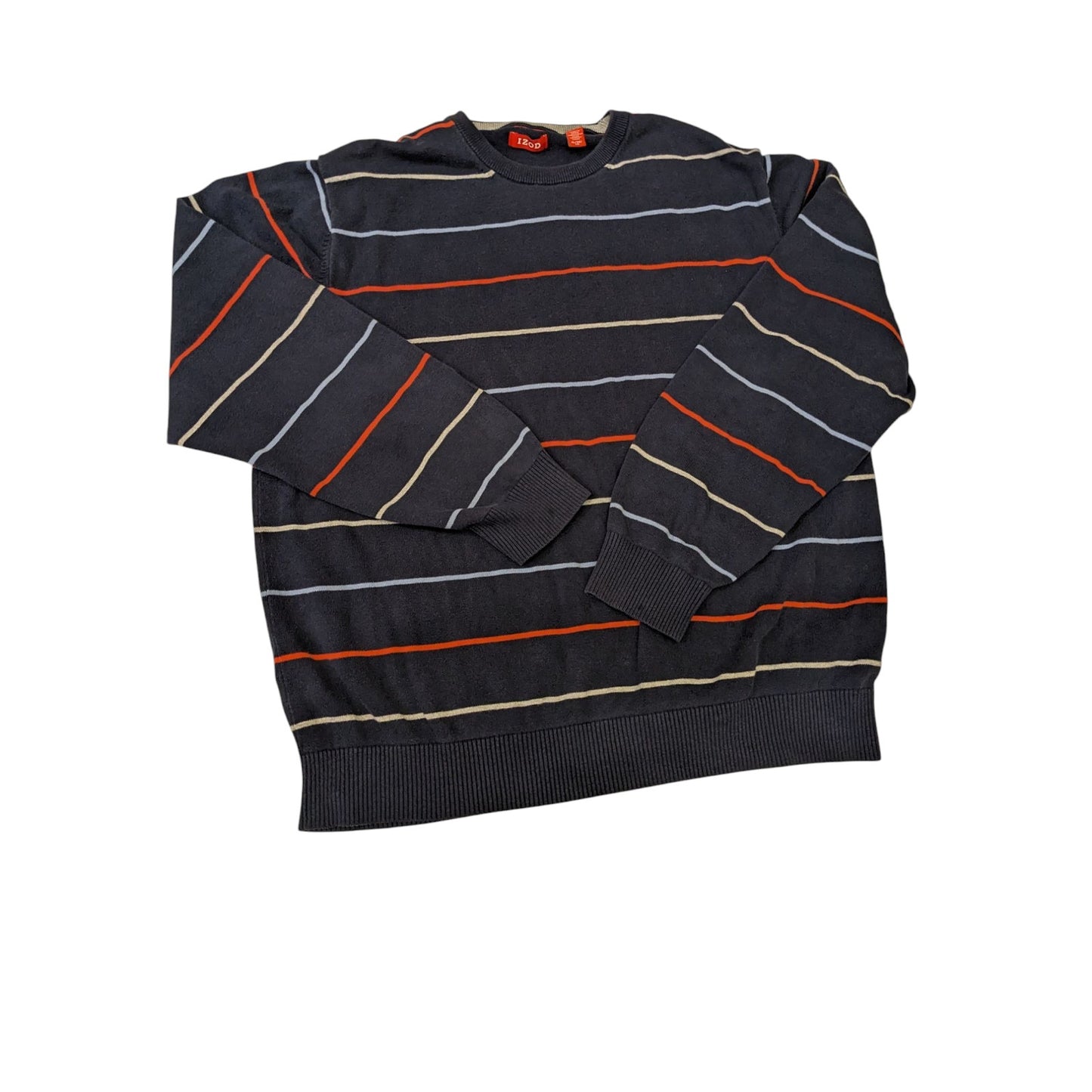 IZOD Sweater Womens XL Black Striped Crewneck Pullover Casual Knit Long Sleeve