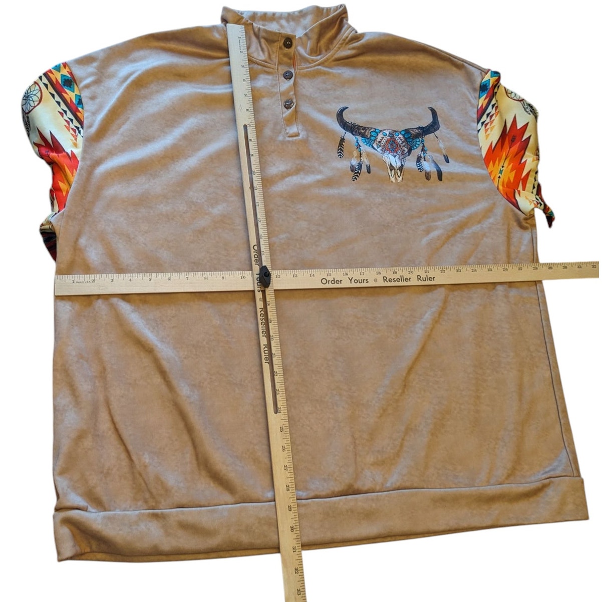 Western Pullover Shirt Sweatshirt Men 3XL Long Sleeve Aztec Skull Southwest Boho