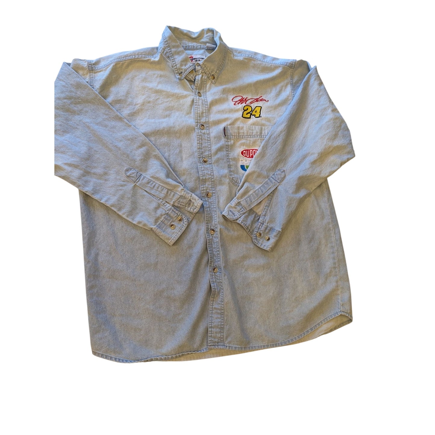 Vintage Jeff Gordon #24 DuPont Racing Mens XL Denim Button Up Shirt NASCAR
