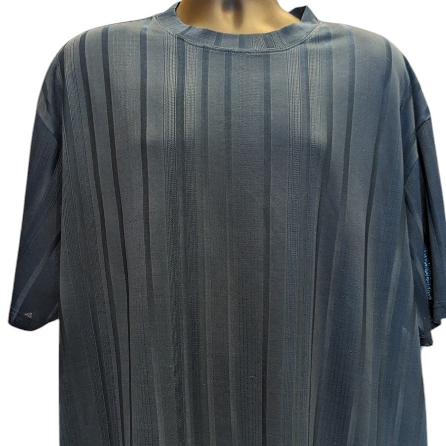 Stacy Adams Shirt Mens 3XLT Textured Blue Striped Short Sleeve Crew Neck