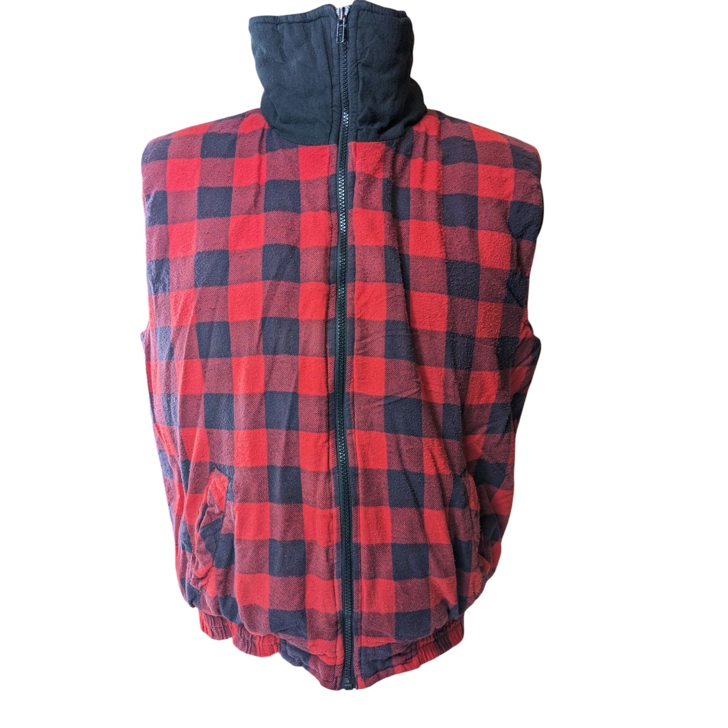 GreatLand Vest Men Medium Buffalo Plaid Flannel Fleece Sleeveless Zip Lumberjack