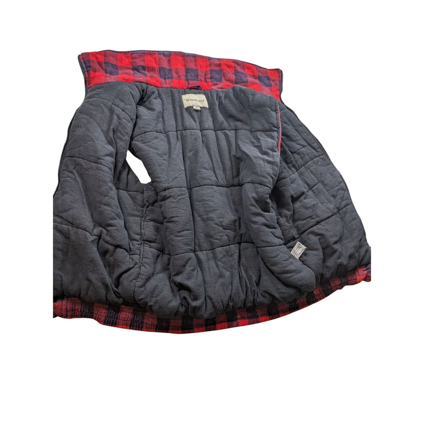 GreatLand Vest Men Medium Buffalo Plaid Flannel Fleece Sleeveless Zip Lumberjack