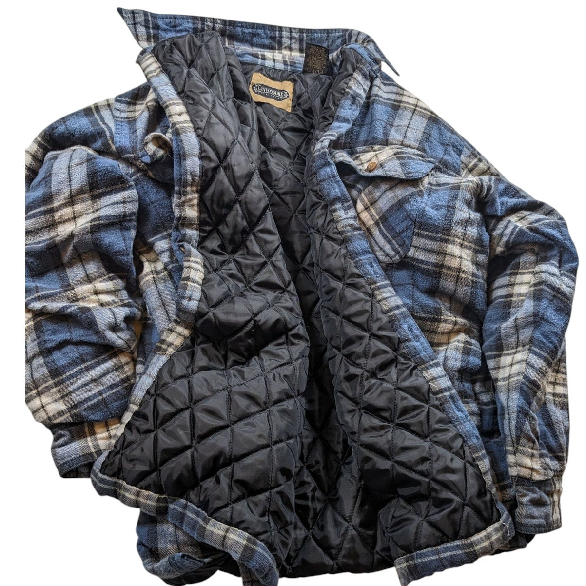 Canyon Guide Outfitters Quilted Flannel Jacket Mens Large Blue Plaid Shirt Coat