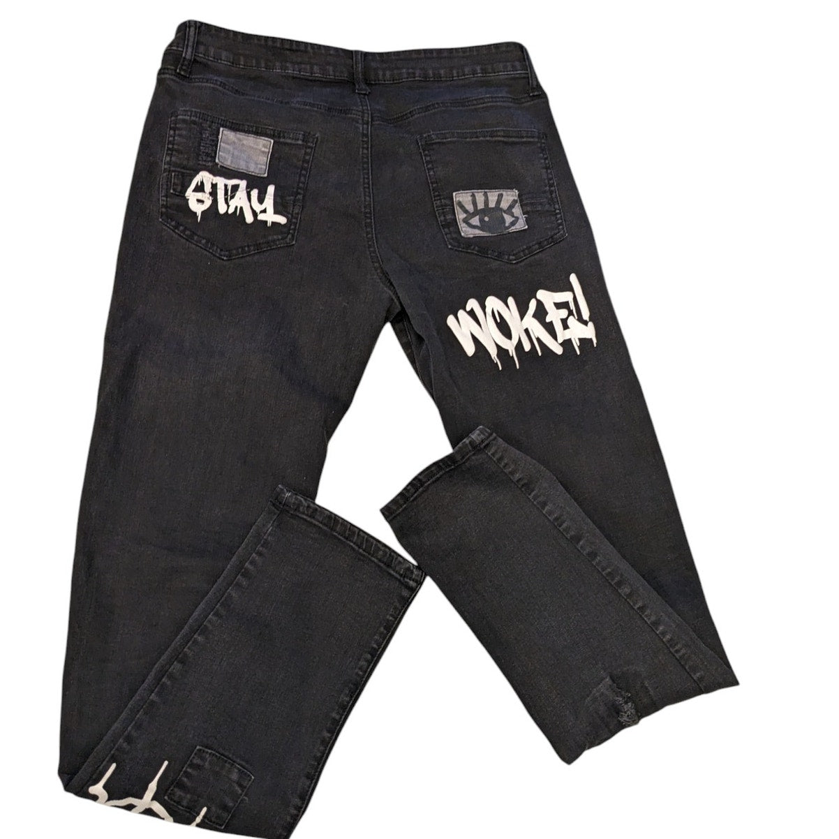 Rutherford Skinny Fit Jeans Mens 34 Distressed Graffiti Patches Streetwear Bold