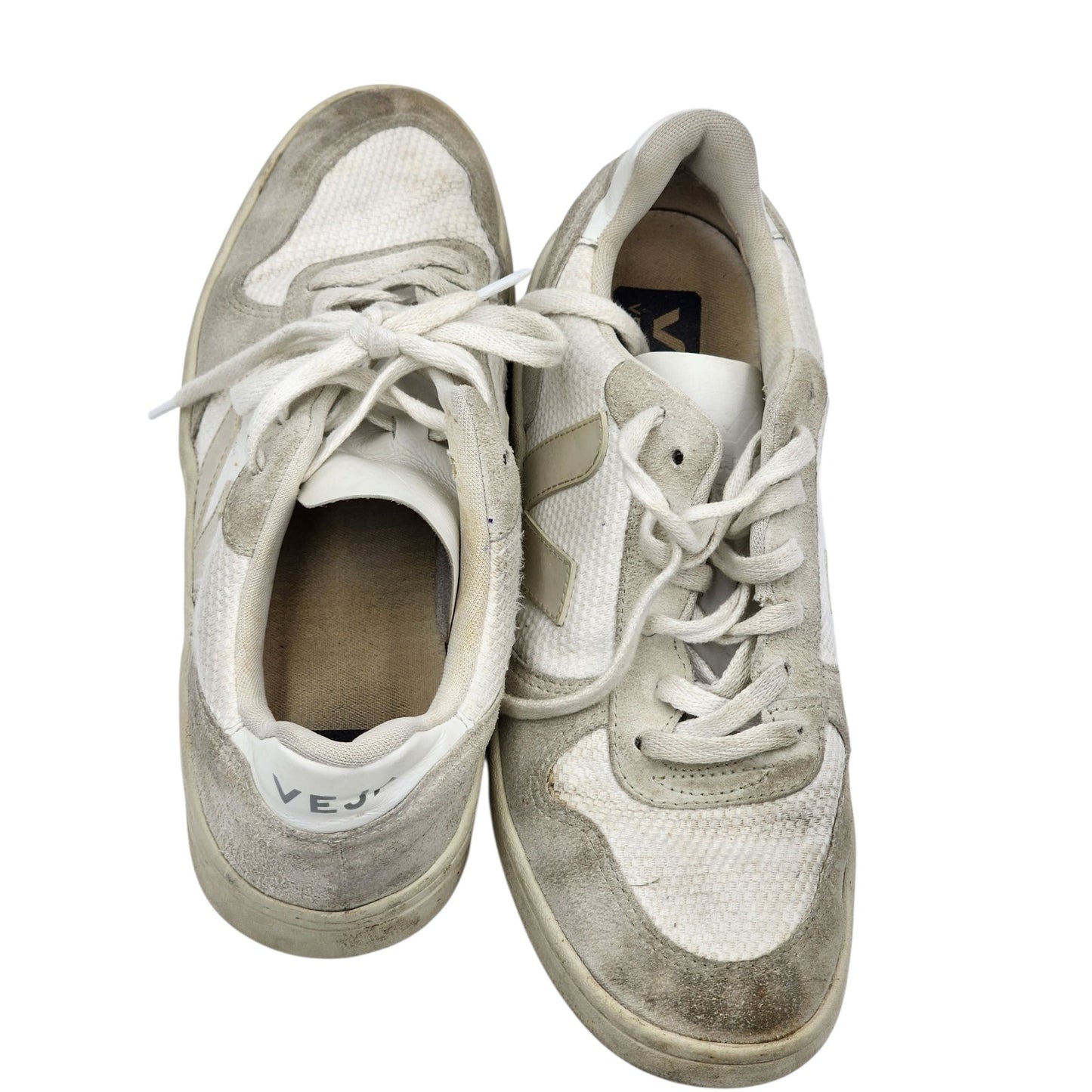 Veja Shoes V-10 Low Top Sustainable Sneakers Womens 10 White Lace Up Brazil