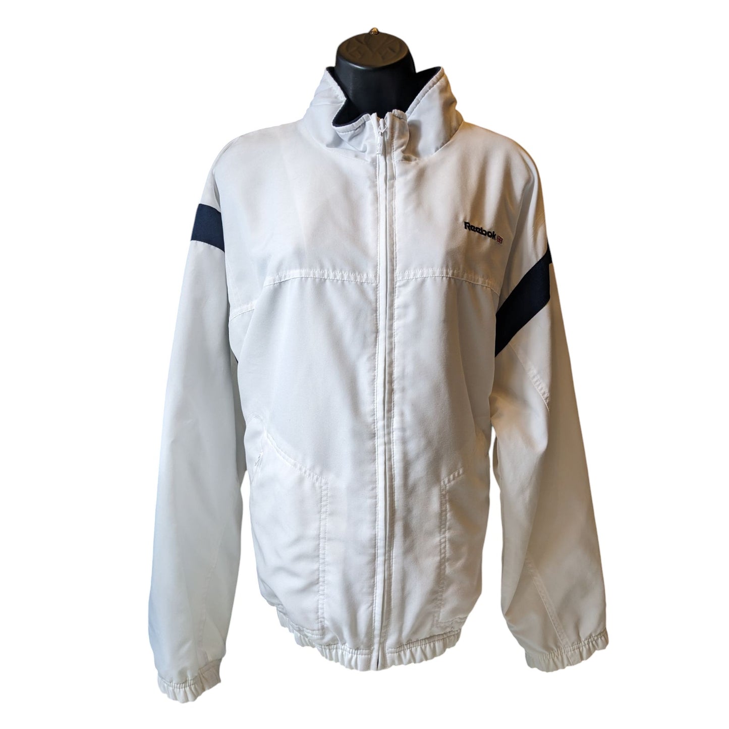 Reebok Classic Track Jacket Womens XL White Navy Full Zip Windbreaker Sporty