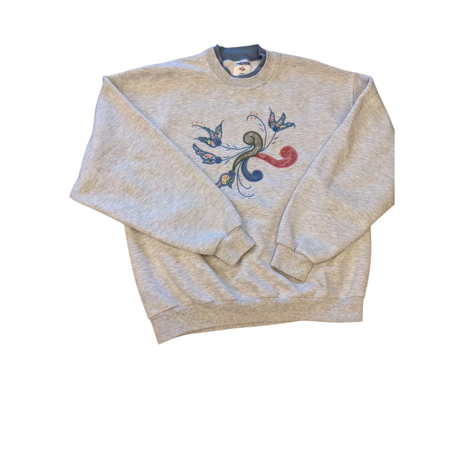 Vintage Jerzees Sweatshirt Women Large Embroidered Floral Pullover Retro 90s