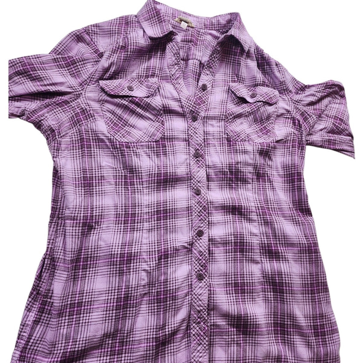Duluth Trading Shirt Women XL Purple Plaid Button Front Long Sleeve Western Top