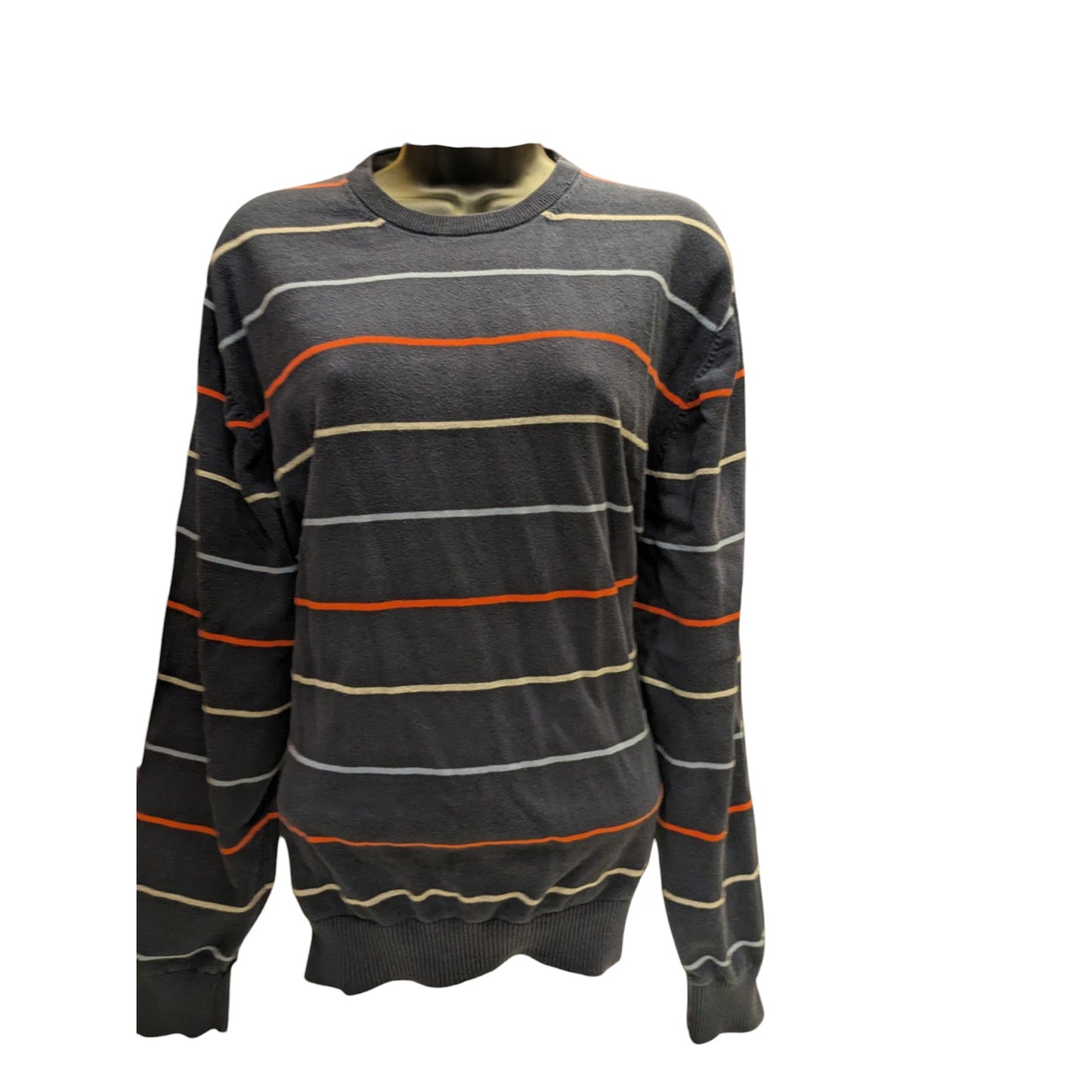 IZOD Sweater Womens XL Black Striped Crewneck Pullover Casual Knit Long Sleeve