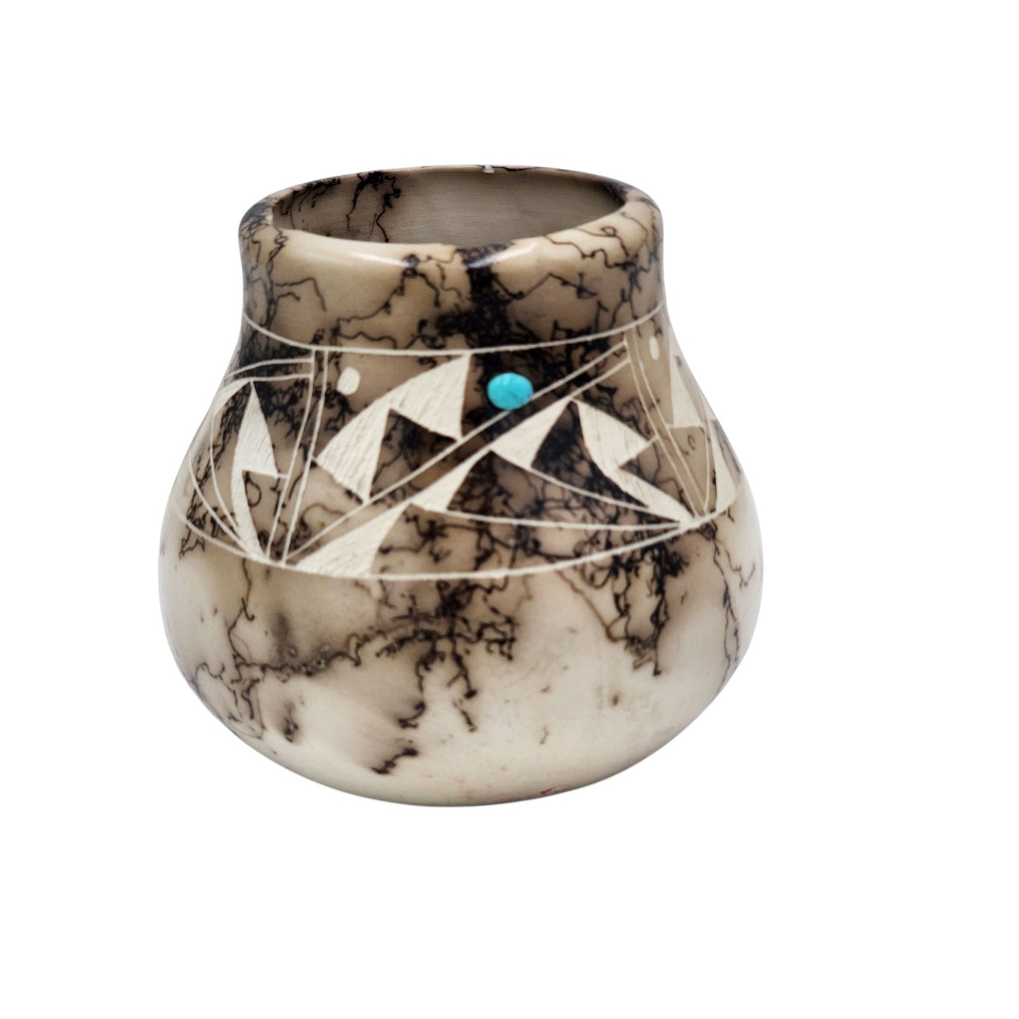 Native American Horsehair Pottery Vase Signed Navajo Turquoise Southwest 4.5"