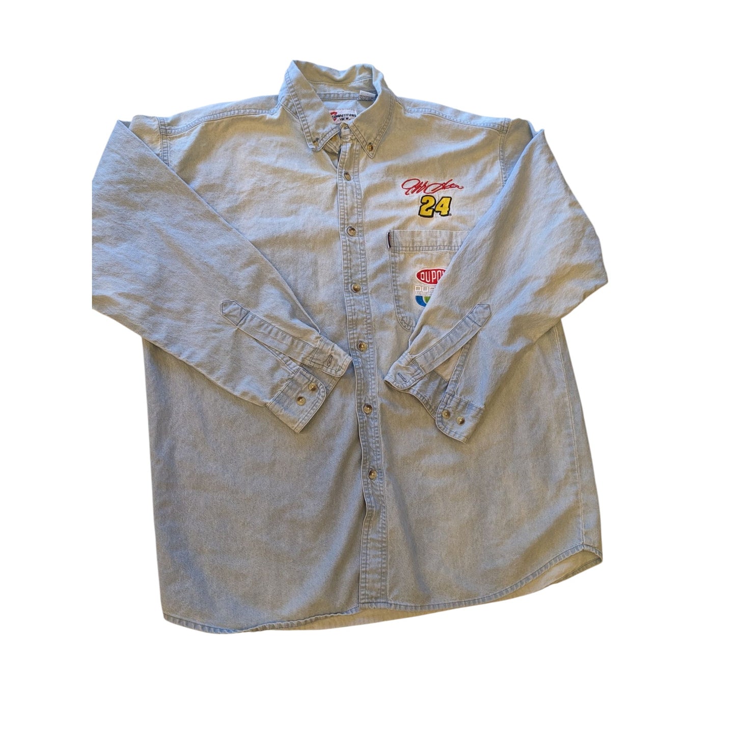 Vintage Jeff Gordon #24 DuPont Racing Mens XL Denim Button Up Shirt NASCAR