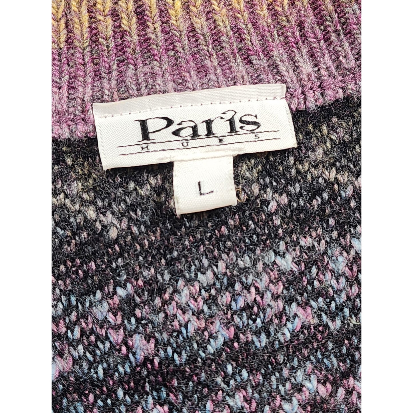 Paris Hues Cardigan Sweater Women Large Fair Isle Colorful Knit Boho Chic V Neck