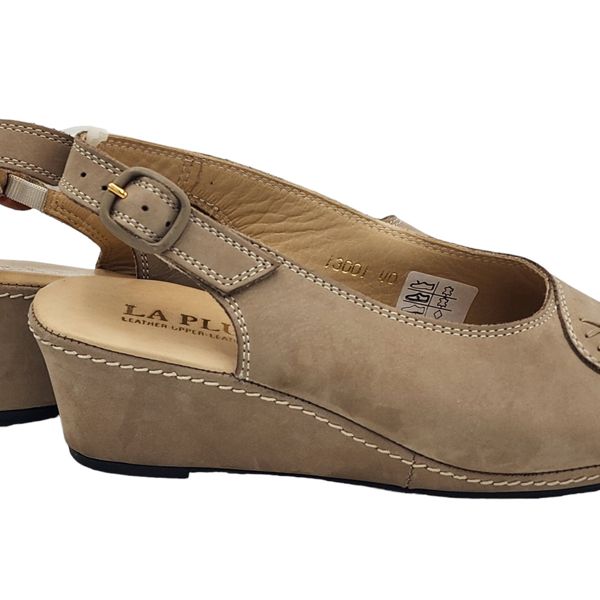 La Plume Sandals Women 9 40 EU Leather Peep Toe Slingback Wedge Adjustable strap