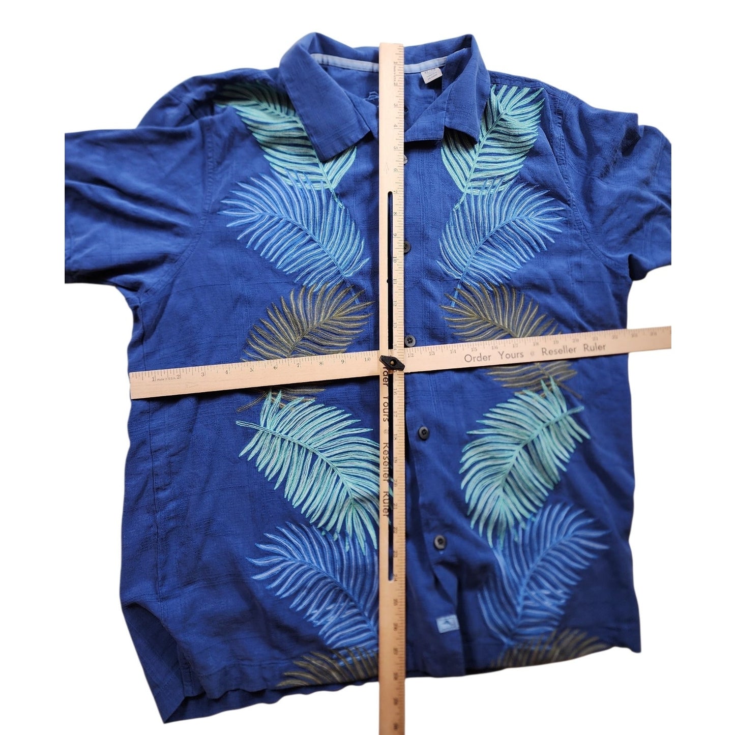 Tommy Bahama Silk Camp Shirt Large Palm Frond Aloha Top Island Vacation Hawaiian