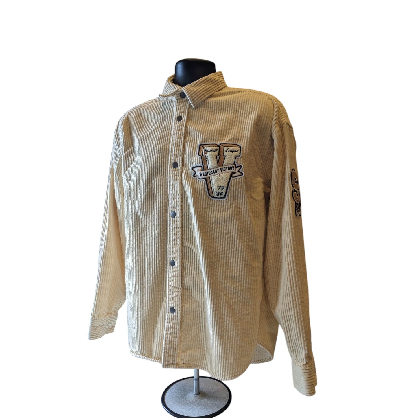 H&M Varsity Corduroy Shirt Jacket Mens Medium Snap Button Embroidered SF Tiger