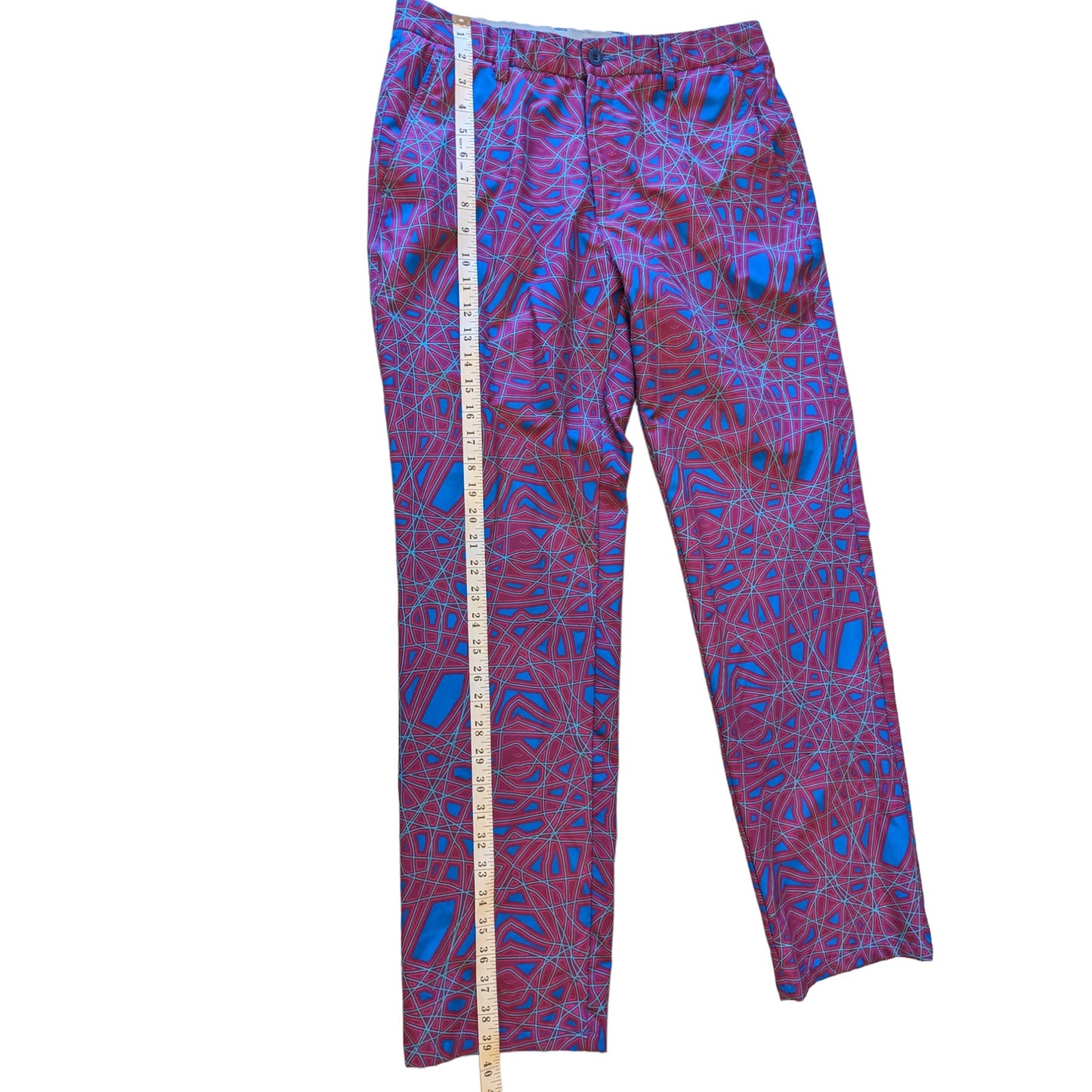 Hreski Golf Pants Mens 32 Bold Purple Blue Abstract Geometric Polyester Spandex